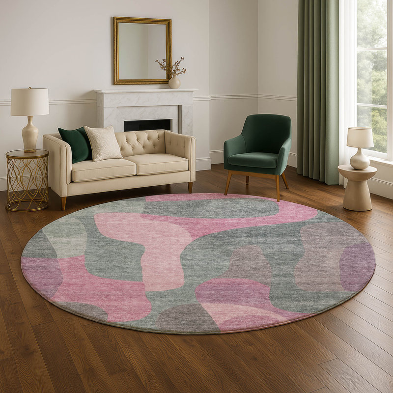 Premium Machine Washable Mayfield AMF1867 Abstract Rug, Round 8'