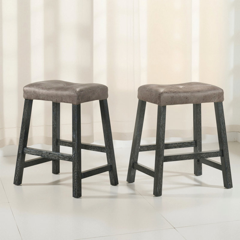 Rustic Backless Counter Stool Set Of 2 – 25 Inch Wooden Farmhouse Barstool, Distressed Finish & Sturdy Frame – Space-Saving Counter-Height Seating For Kitchen & Bar