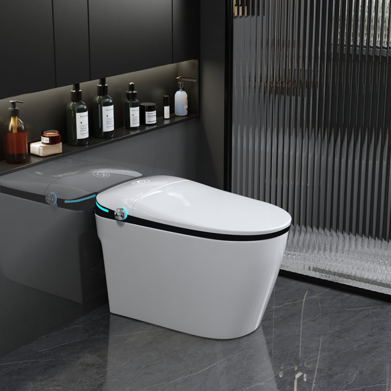 Luxury Smart Toilet With Bidet Seat Built-In, Intelligent Toilet Auto Open/Close Seat, Foot Sensor, LED Display,Night Light, Warm Water & Dryer,White