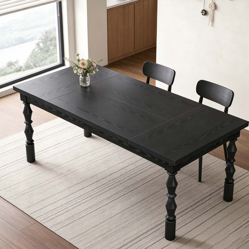 Table de salle à manger en bois avec pieds tournés sculptés pour la cuisine, Noir