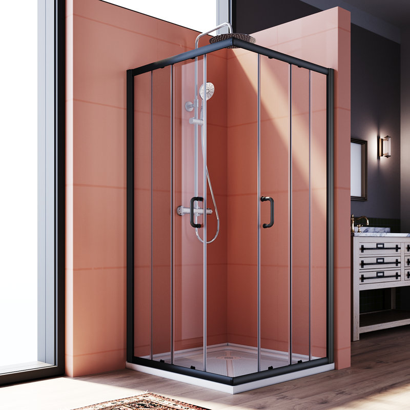 Enceinte de douche carrée coulissante 36 "x 72" avec base de douche, Noir mat