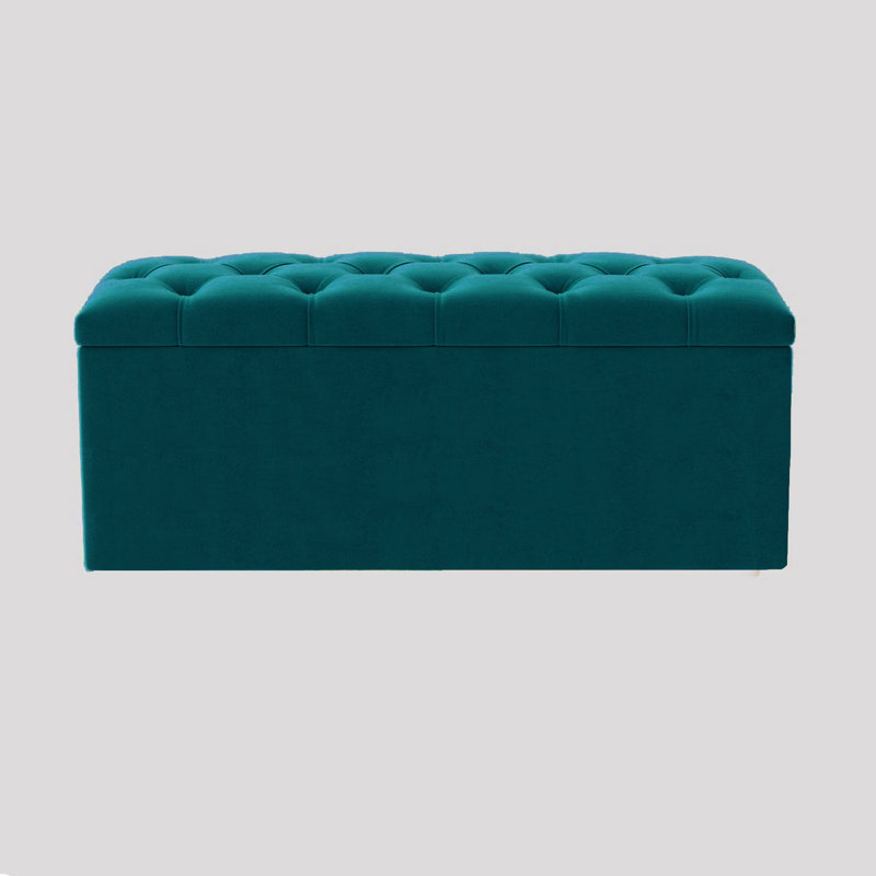  Luna Wide Chesterfield Velvet Rectangle Solid Color Standard Ottoman Box with Storage, Upholstered Deep Storage End of Bed Bench