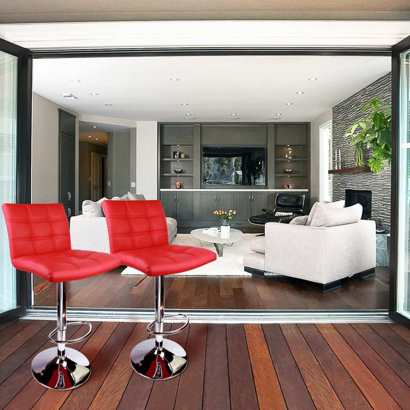 Ludly 32.5" Adjustable Spin Bar Stool, Red