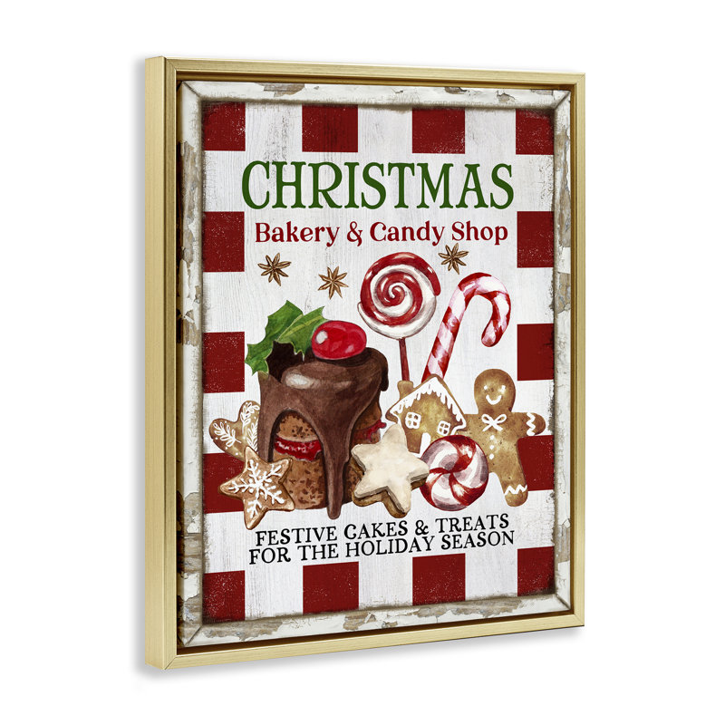 Art mural sur toile Christmas Bakery & Candy par Creatif Belle, H 31 po x l 25 po, Cadre flottant métallique doré