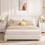 Cadre de lit, cadre de lit Boucle avec tête de lit réglable, lit plateforme tapissier moderne avec lattes de bois, coins arrondis doux, aucun sommier requis, silencieux, assemblage facile-129768436-129768438