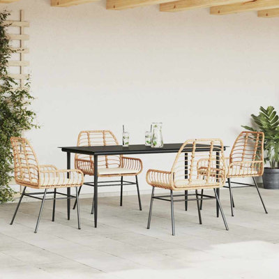 Ensemble de salle à manger de jardin brun / noir / blanc / crème / blanc
