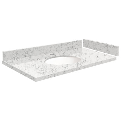 33.5'' Quartz Single Vanity Top with Sink and 1 Faucet Holes -  Transolid, VT33.5x22-1OU-LYR-1