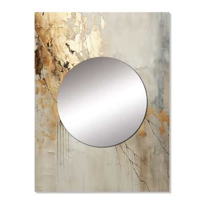 Beige And Gold Marble Lightning VI - Abstract Shapes Wall Mirror, Beige Decorative Mirror, Printed Metal Art