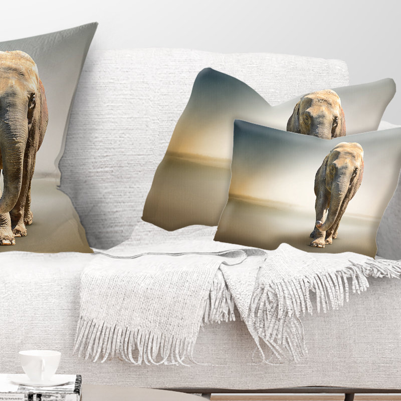 Smart Elephant Walking - Animal Printed Throw Pillow