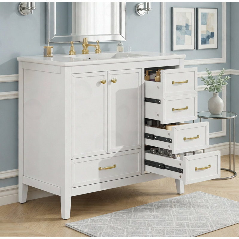 Bathroom Cabinet with Soft-Closing Door, 4 Drawers, White