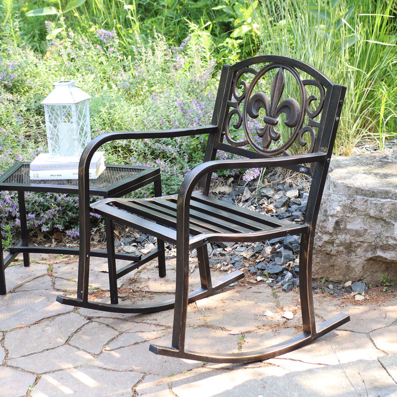 French Floral Cast Iron and Steel Outdoor Rocking Chair