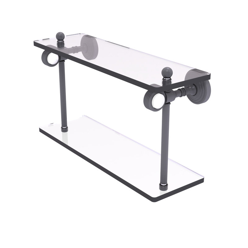 Jarrell 2 Piece Glass Tiered Shelf, 5.12" H x 16" W x 9.3" D, Matte Gray