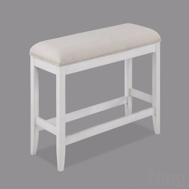 1-Piece Transitional White Finish Fabric Upholstered Upholstered Design Counter-Height Dining Room Use Bench, Ivory/White