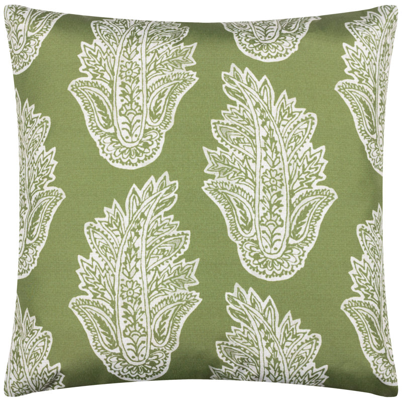 Kalindi Paisley Indoor / Outdoor Floral Square Throw Pillow Cover, Olive