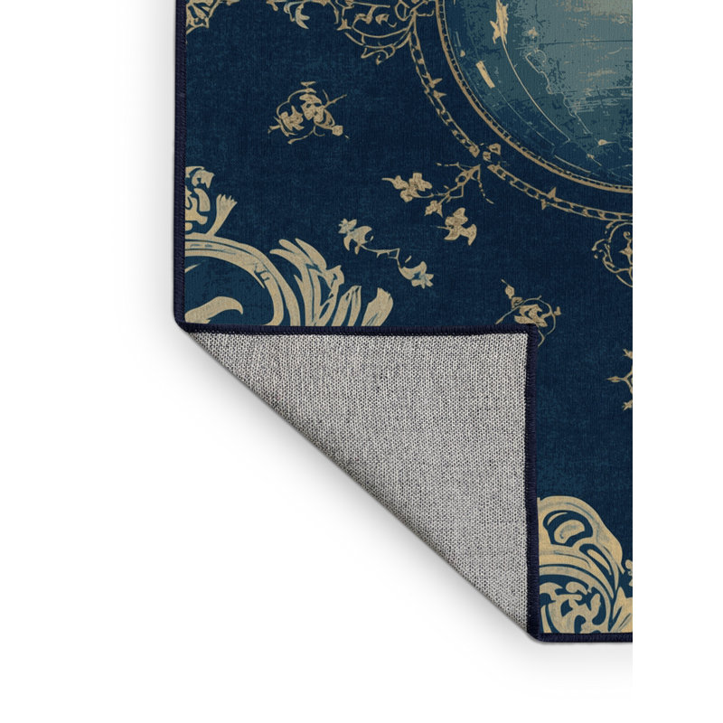 Tapis floral bleu lavable à la machine Botkins, 8 x 10