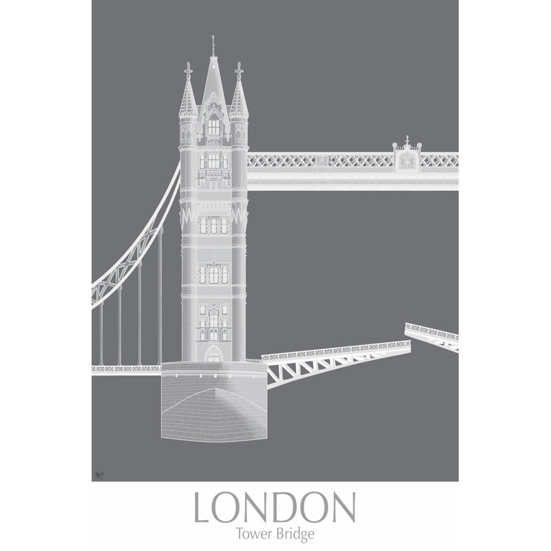 London Tower Bridge Monochrome by Fab Funky - Wrapped Canvas Art Prints, 76cm H x 51cm W