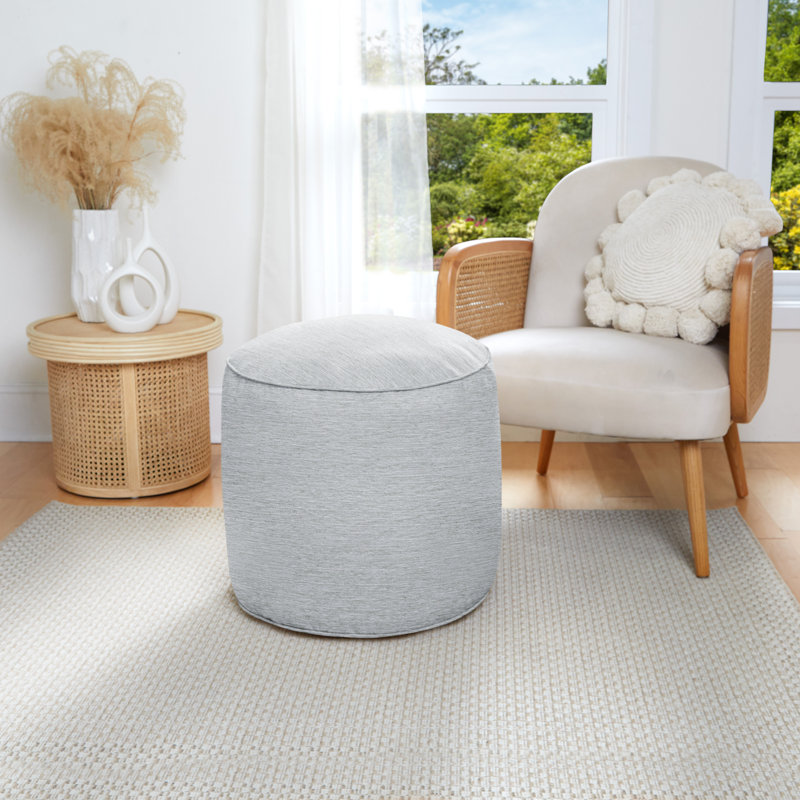 Jahmad Upholstered Pouf, Silver 100% Polyester