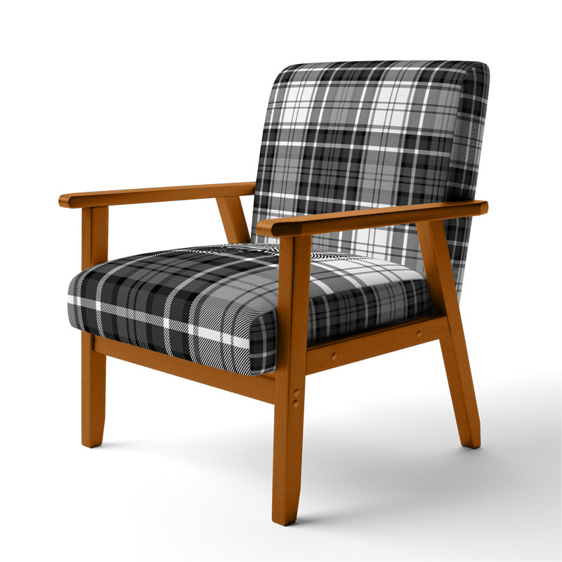 Fauteuil d'appoint rembourré à motif tartan vert et orange Fetullah, Noir / Blanc / Gris, Brun