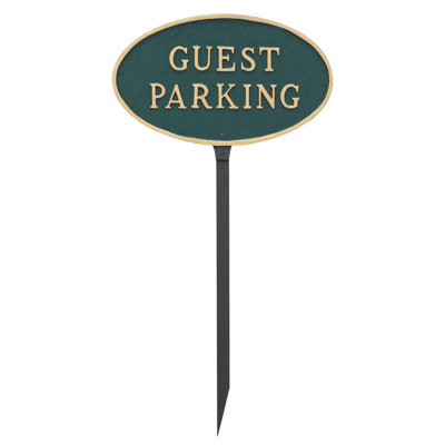 6" x 10" Small Oval Guest Parking Statement Plaque Sign with Lawn Stake - White/Black