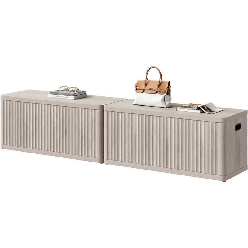 Cesiro 40.2"Modern Wood Bench, Multi-Functional With Hidden Storage, White Alder, Set of 2