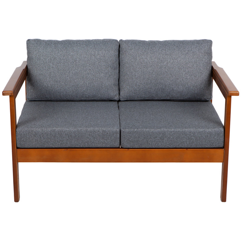 Jaquaisha 113cm Wide Pine Garden Sofa with Cushions, Brown, Dark Grey
