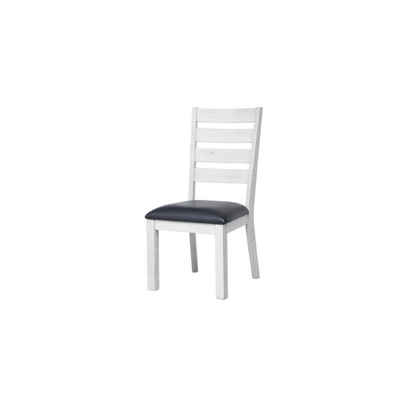 Ladder Back Upholstered Dining Chair in Distressed White