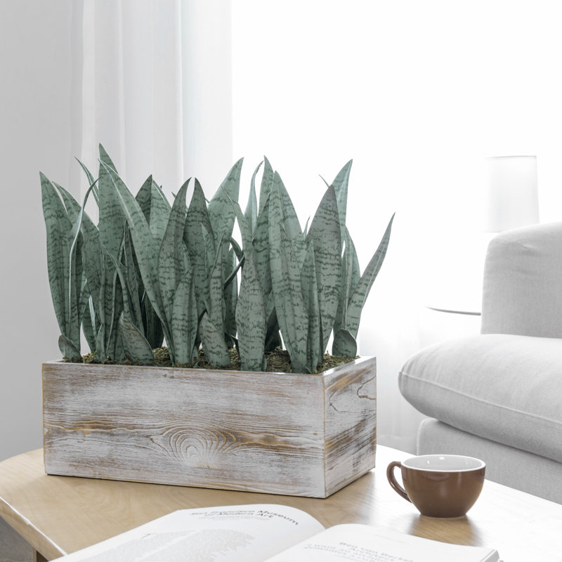 43.9cm Faux Plant in Solid Wood Planter