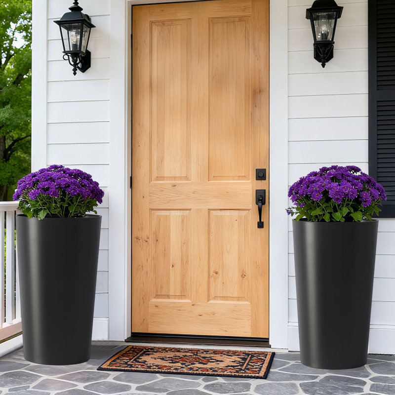2 Pack Tall 21.7 In Planters For Outdoor Plants Modern Tall Square Planter Box Indoor Outdoor Porch Patio Flower Pot Modern Big Tapered Matte Tree Flower Pot For Garden