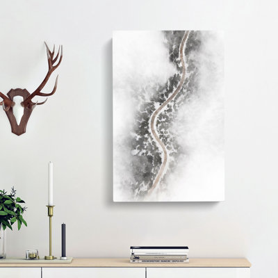 Road Through A Winter Forest - Wrapped Canvas Painting