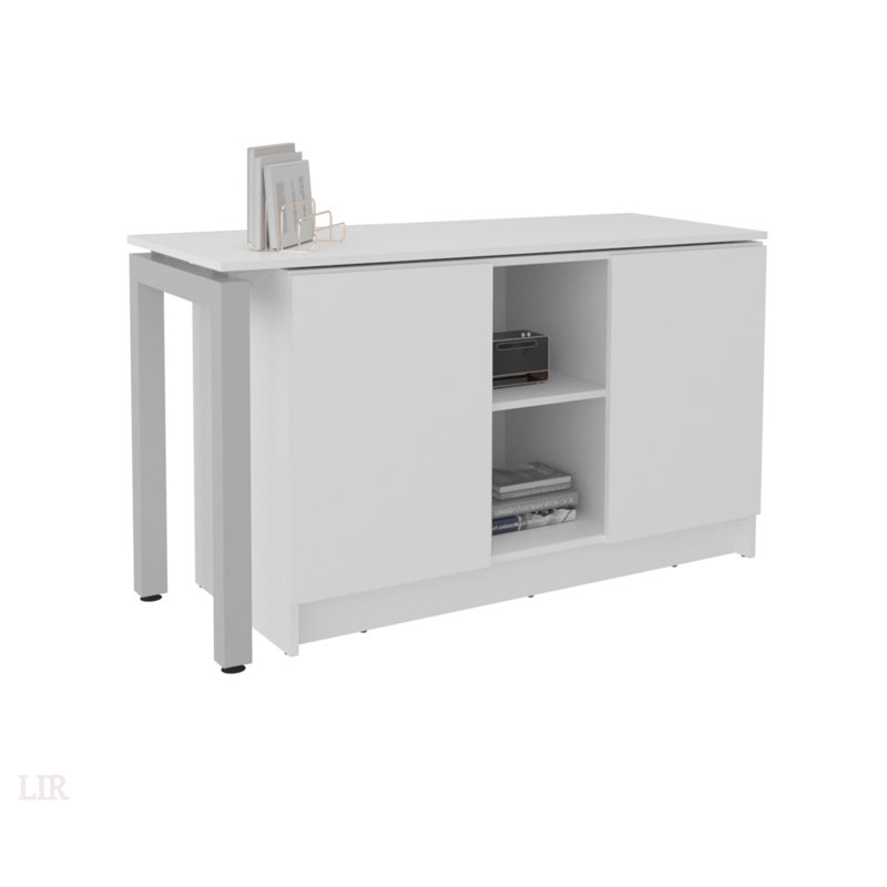 Bureau blanc à 2 tablettes avec un design compact pour des espaces de travail compacts et fonctionnels