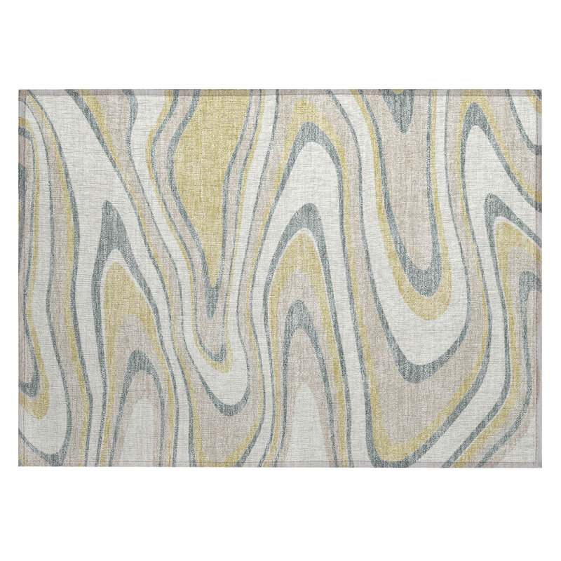 Machine Washable Indoor/Outdoor Chantille ACN2493 Abstract Rug, 1'8" x 2'6", Ivory