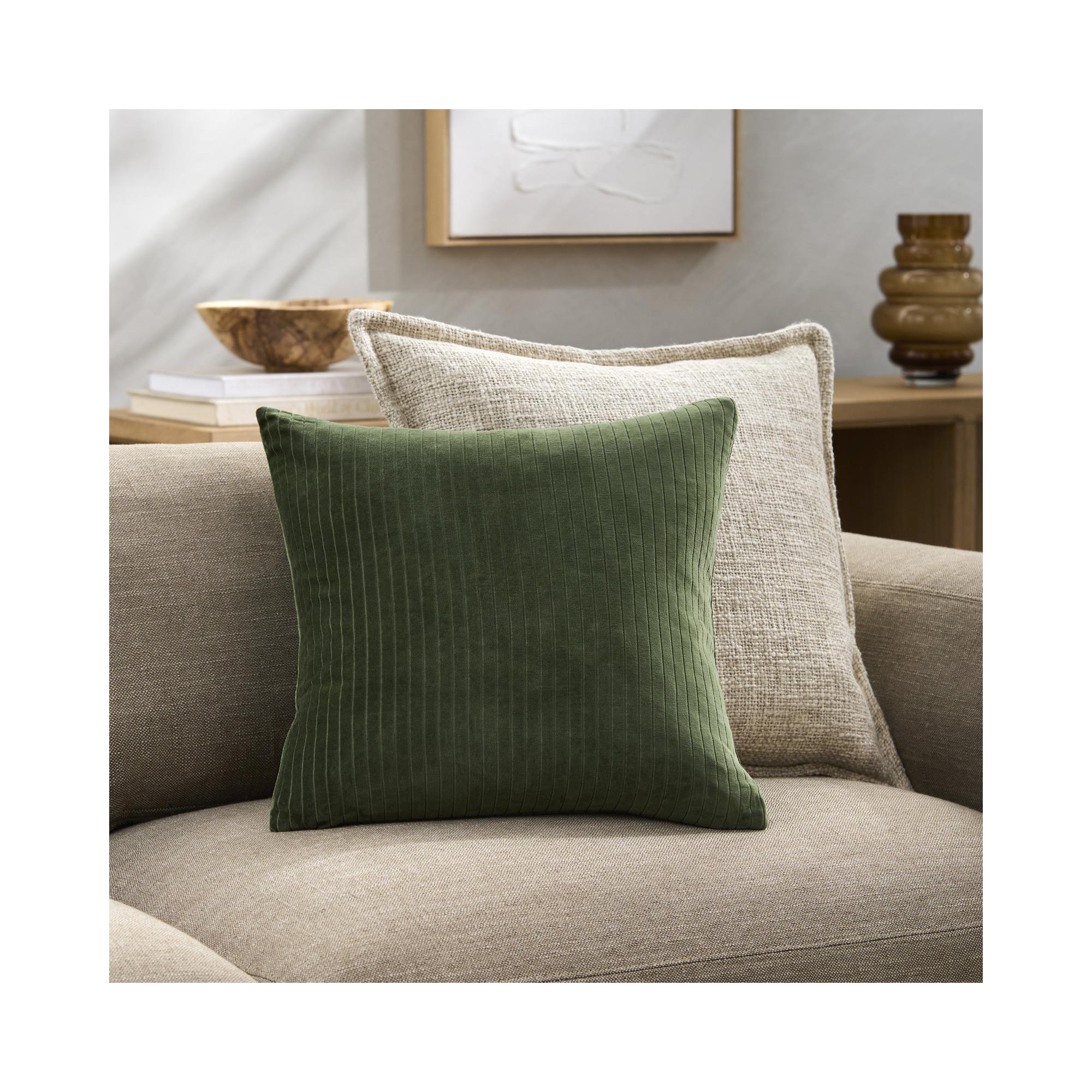 Cotton Throw Pillow, 20" x 20", Polyester/Polyfill, Olive