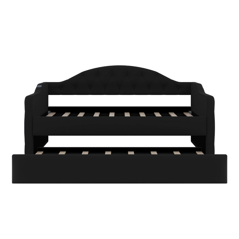 Lit de jour simple avec couchette, USB et ports de charge Type-C, Noir