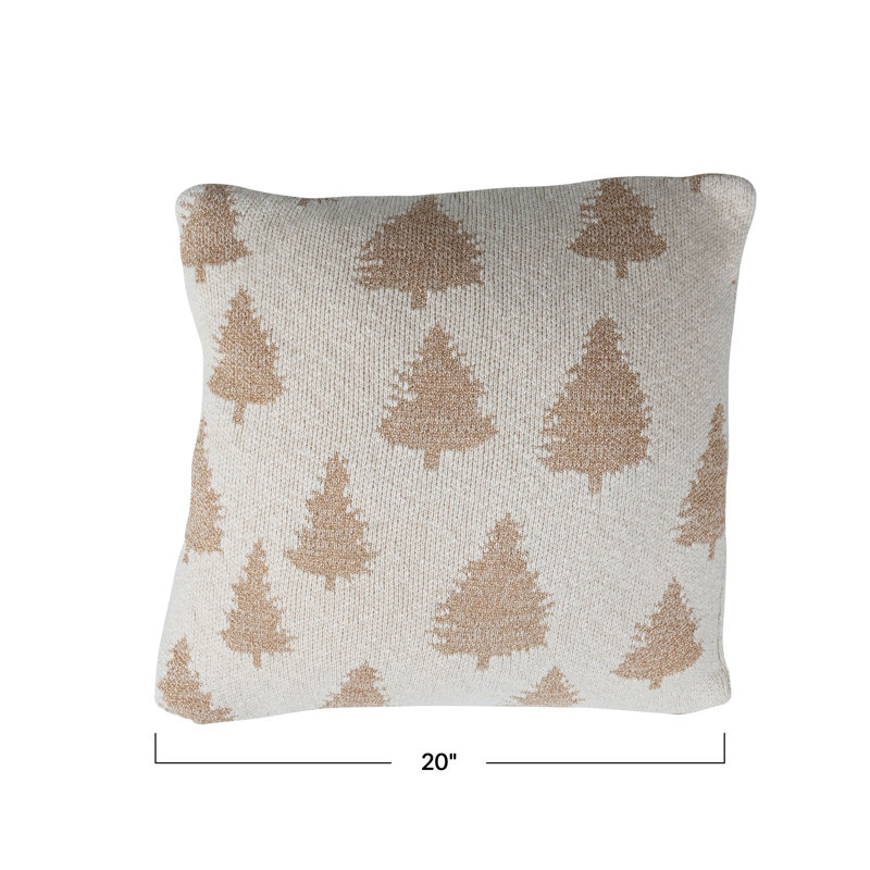 Élégant coussin en tricot de coton avec arbres et fil métallique
