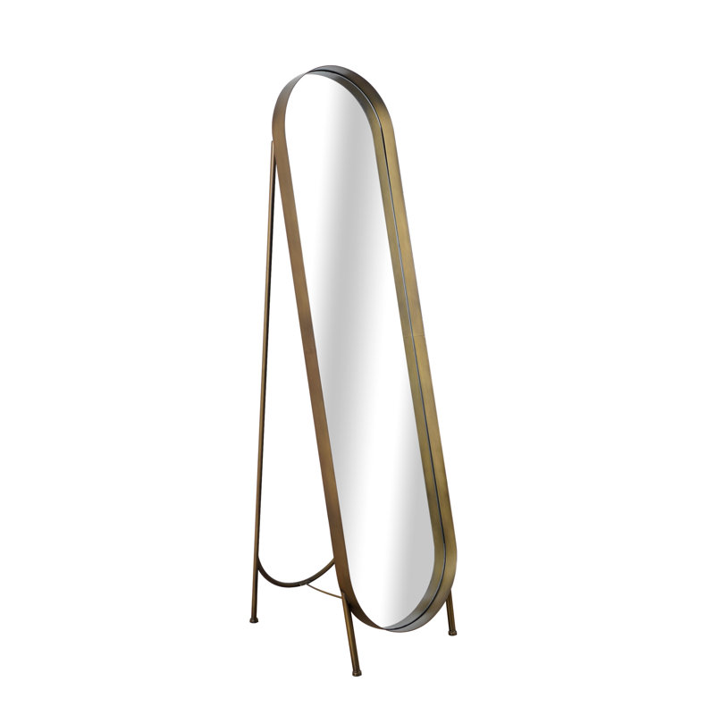 Distressed Gold Metal Oval Full Length Floor Mirror