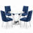 38.9" Round Glass Dining Table Set for 4, Modern 5-Pieces Kitchen Table set, Tempered Glass Table with 4 Chenille Upholstered Chairs, for Kitchen, Dining and Apartment-1617396790-1617396789