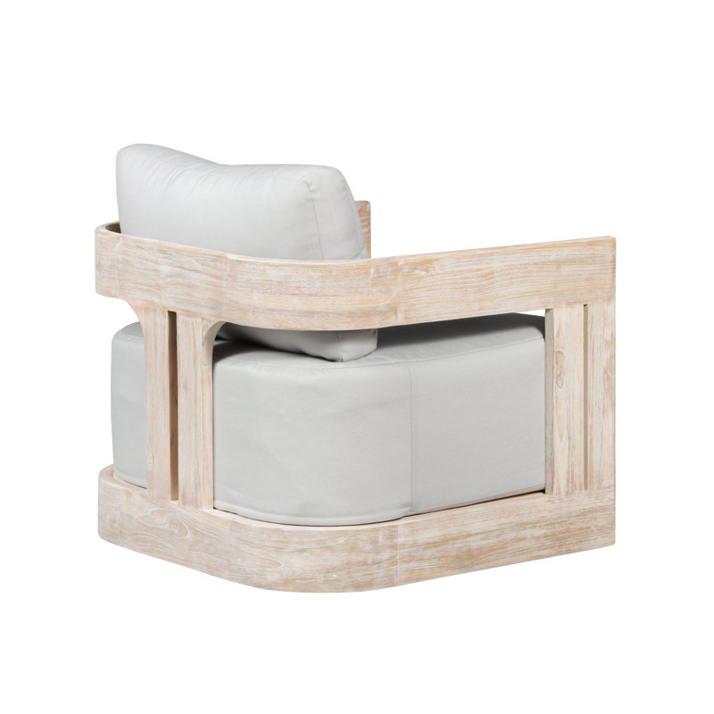 Teak Outdoor Lounge Chair, Cream, Light Gray