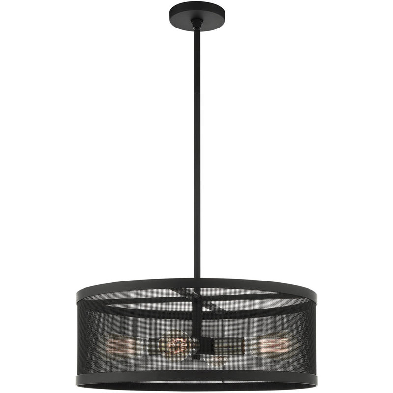 Contemporary Black and Nickel 4-Light Drum Chandelier with Mesh Shade