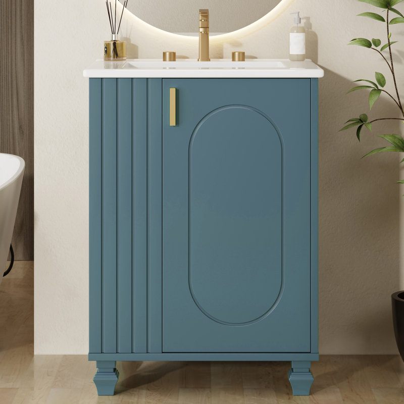 24" Single Bathroom Vanity With Ceremic Sink, Blue