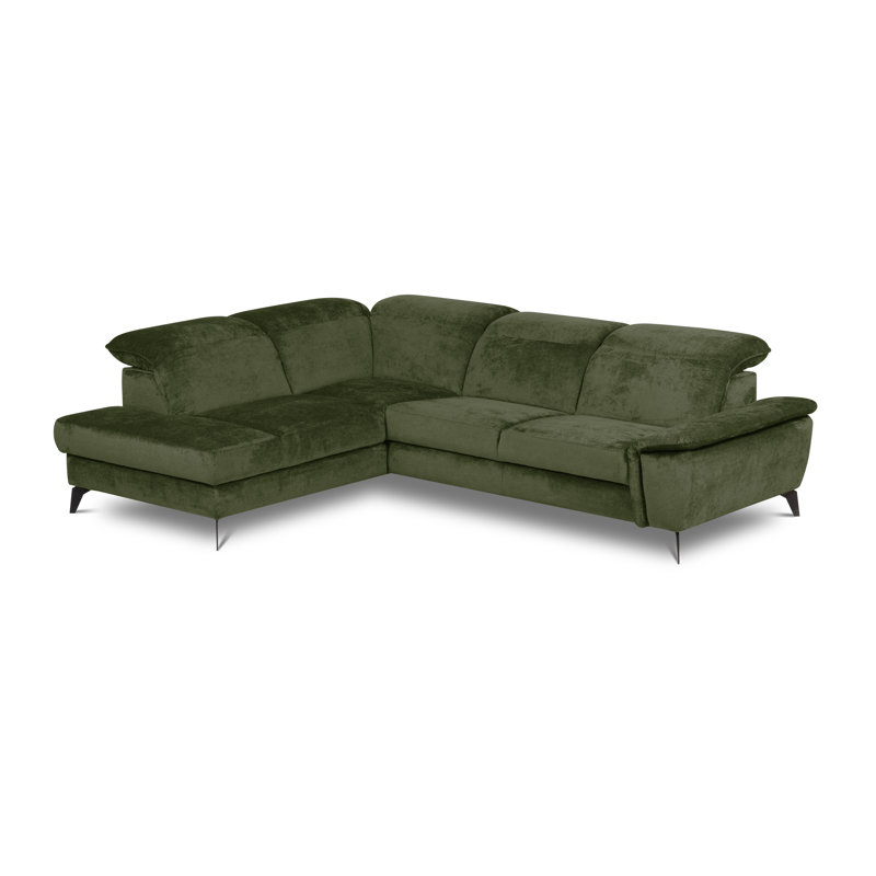 Bellagio Fabric Corner Sofa with Pull-Out Bed, Storage, Adjustable Headrests and Armrest, Left Hand Facing, Green