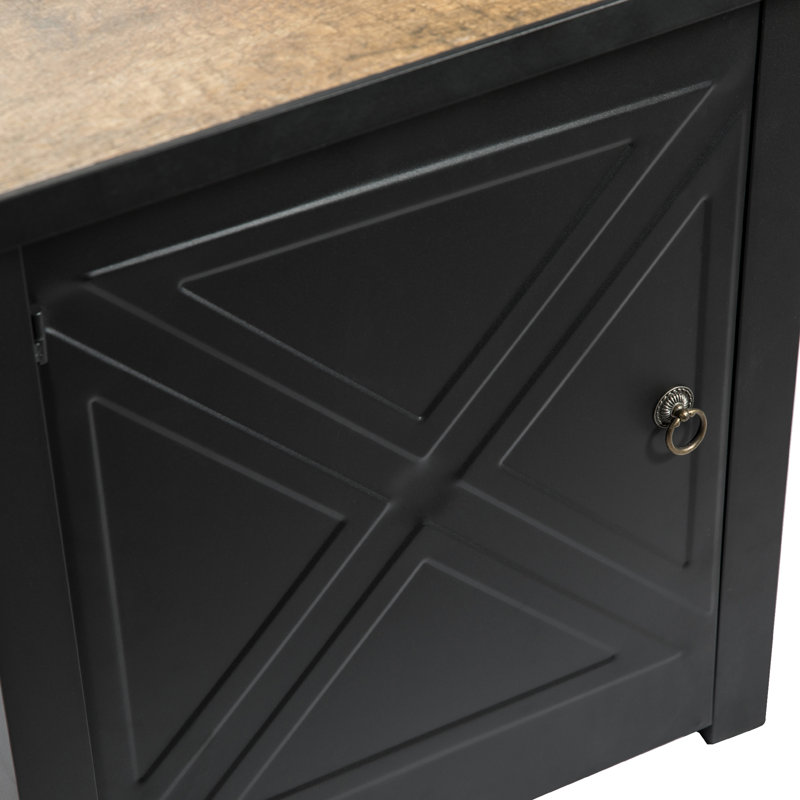 Black Steel Square Propane Fire Pit Table with Ceramic Top