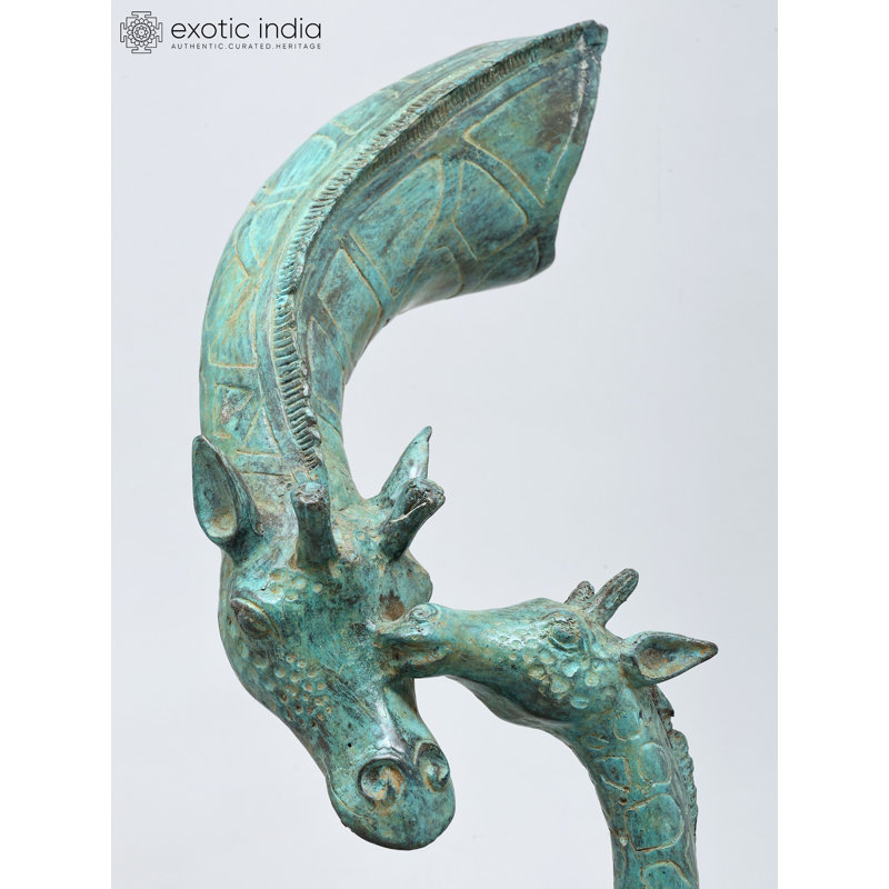  Sculpture laiton et mère girafe avec base en bois - Décoration intérieure