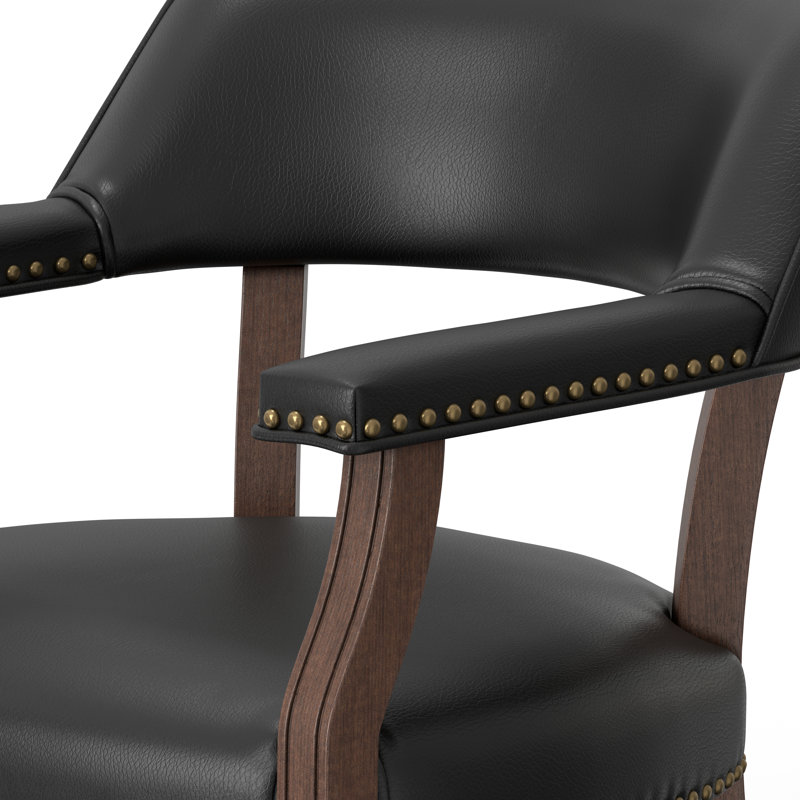Chaise de salle à manger et de jeu Gorman en noyer avec similicuir noir, Noir