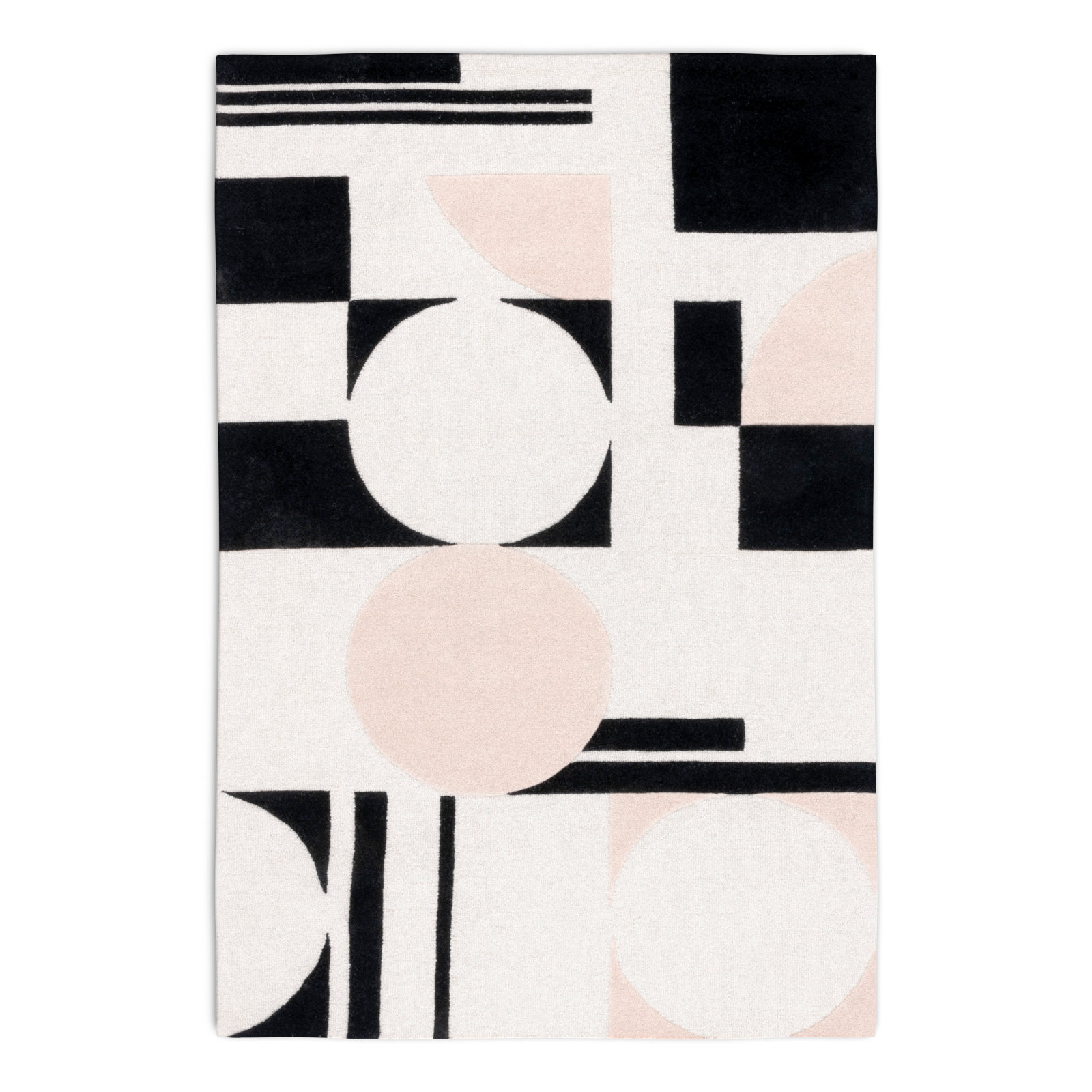 Felipe Blush Black Hand-Woven Wool Geometric Rug, Rectangle 6' x 9'
