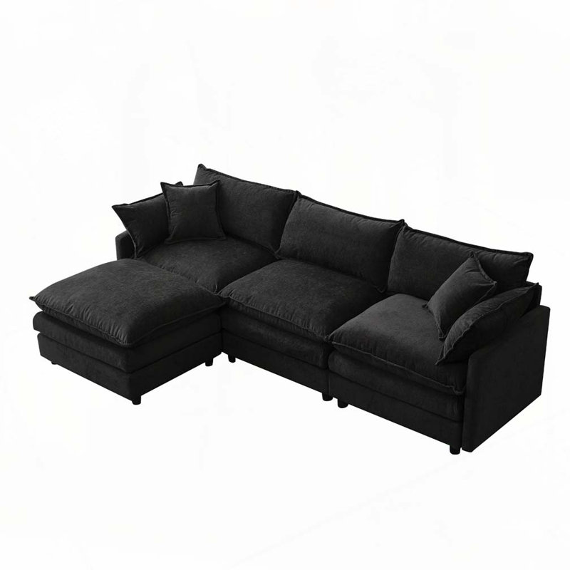 Modulaire 3 places avec repose-pieds, Noir