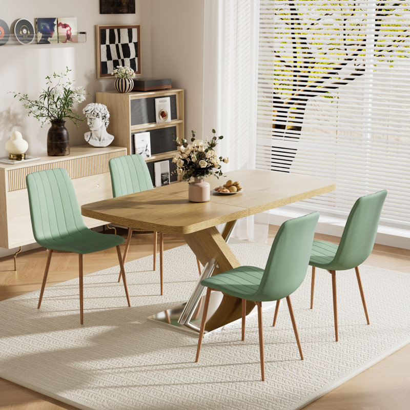 Ensemble de table de salle à manger extensible 47,24 à 63 po, 5, Vert, Naturel