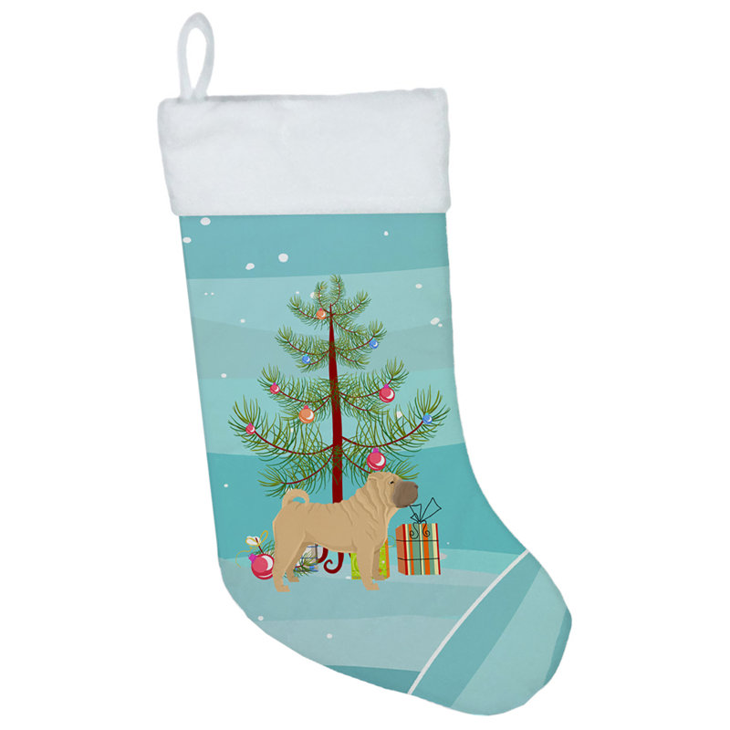 Chaussette de noël joyeux de noël, Shar Pei beige