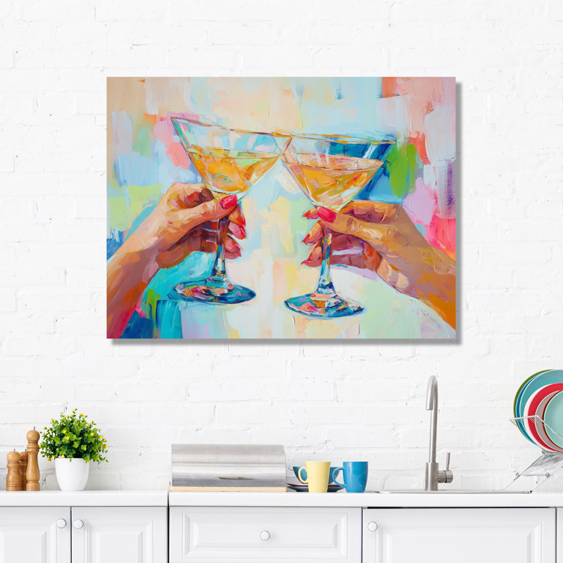 Martini Cocktail Drink Friends I - Liquor, impression murale sur métal, H 30 po x l 40 po