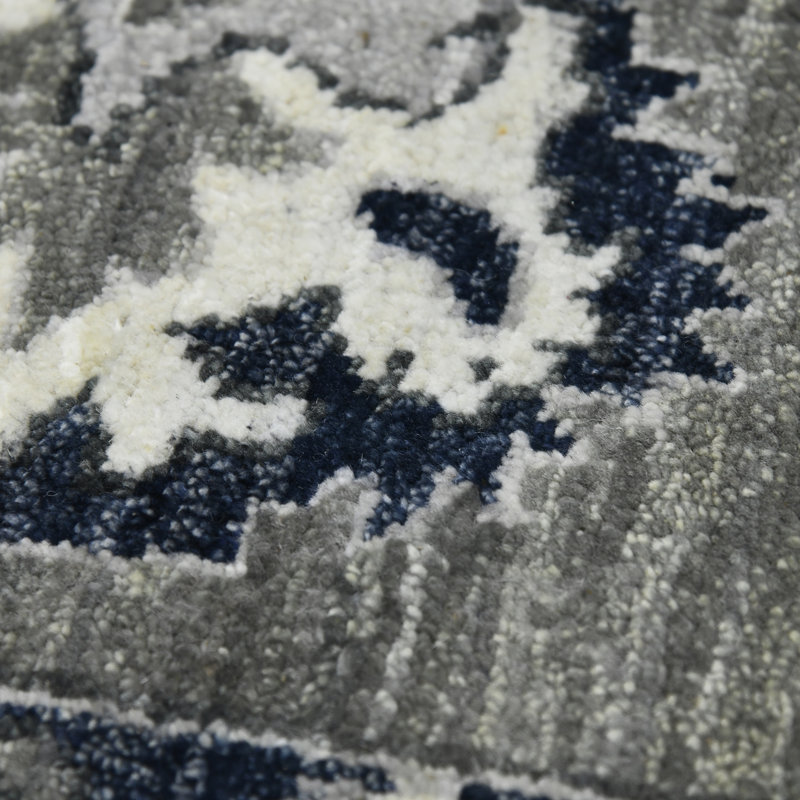 Nuit Arabe Wool Geometric Area Rug in Blue, Rectangle 10' x 14'