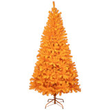 Pre-Lit Medium Artificial Pine Christmas Tree - Orange - Clear Lights